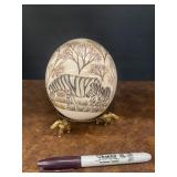 Vintage Zebra Egg W/ Brass Elephant Stand