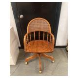 Vintage Round Back Rattan Swivel Desk Chair NICE