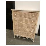 5 Drawer Wood Top Wicker Chest of Drawers