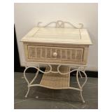 Wood Top Wicker Bedside Table