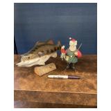 Santa Fishing & Bass Mounted On Log