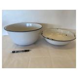 2 White Enamelware Bowl