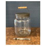 Large Vintage Jar W/Wood Handle