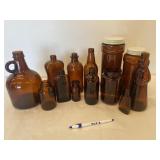 Lot of Vintage Brown Bottles