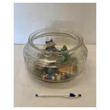 VTG Goldfish Bowl W/ Houses & Marbles