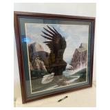 VTG Linda Picken Framed Tapestry Bald Eagle