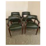 4 Hunter Green Leather Rolling Chairs