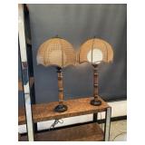 2 Vintage Wicker Shade Lamps