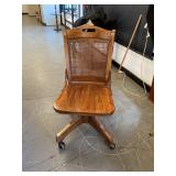 Vintage Oak Rattan Back Office Chair Swivel