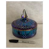 VTG Bue Carnival Glass Lidded Candy Dish