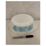 Vintage Glasbake Bowl Aqua Thistle Flower
