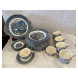 31 Pcs. Royal China Currier & Ives Blue