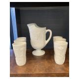 VTG Milk Glass Pitcher 6  Glasses