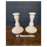 Hobnail Candlesticks Milk Glass