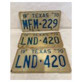 3 1970 Texas License Plates