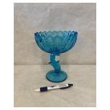 Vintage Blue Glass Compote  Candy Dish