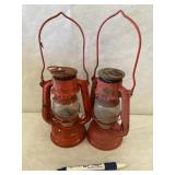 2 Vintage Red Oil Lanterns