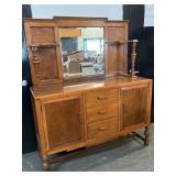 Antique Oak Mirror Back Server