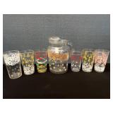 Hazel Atlas Pitcher & 6 Mid Century Glasess