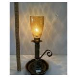 Vintage Brass Base Lamp W. Amber Glass Shade