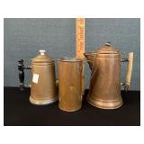 2 Antique Copper Coffee Pots & Pitcher