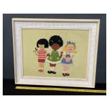 Vintage Friends Embroidered Framed Picture 1960