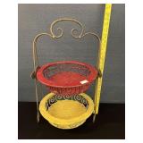 Vintage Metal Stand W/ Wood & Wicker Baskets