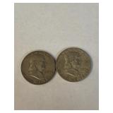 2 Benjamin Franklin Silver Half Dollars