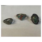 3  Indian Pawn Sterling Turquoise Coral Rings