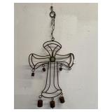 Vintage Cross Windchime W/ Green Glass Prism
