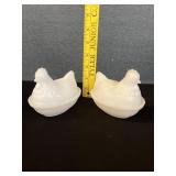 2 Vintage Milk Glass Hen on Nest