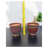 2 Vintage Glazed Pottery Planters