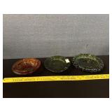 3 Heavy Glass Ashtrays 2 Green 1 Amber