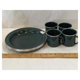 Set of 8 Green Enamelware Plates & Mugs