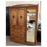 Antique Oak Armoire 4 Drawers W. Mirror NICE