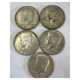 5 Kennedy Silver Half Dollars