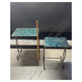 2 Vintage Glass Teal Mosaic Nesting Tables 2 Vintage Glass Teal Mosaic Nesting Tables