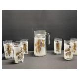 7 Mid Century Pitcher & Cocktail Glasses Gold Leaf 7 Mid Century Pitcher & Cocktail Glasses Gold Leaf