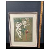 Chinese Bird & Flower Painting On Corkboard Chinese Bird & Flower Painting On Corkboard