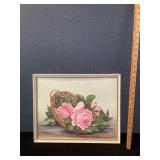 Original Oil Painting Pink Roses In Basket Framed Original Oil Painting Pink Roses In Basket Framed