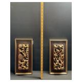 2 Vintage Chinese Gold Leaf Carved Panels 2 Vintage Chinese Gold Leaf Carved Panels