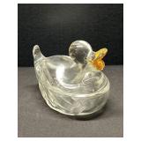 Vintage Lidded Glass Duck on Nest