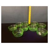 9 Hazel Atlas Uranium Vaseline Glass Fruit Bowls