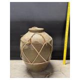 Vintage Rustic Clay Pot W. Rattan Handles