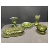 5 Vintage Emerald Green Glass Pieces