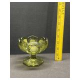 Vintage Coin Dot Emerald Green Footed Dish