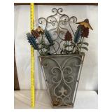 Large Metal Patio Yard Art Basket W/ Flowers