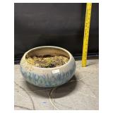 Large Glazed Pottery Planter Blue Drip