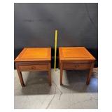 2 Wood Asian Motiff End Tables