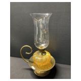 Vintage Amber Glass & Brass Candlestick Holder
